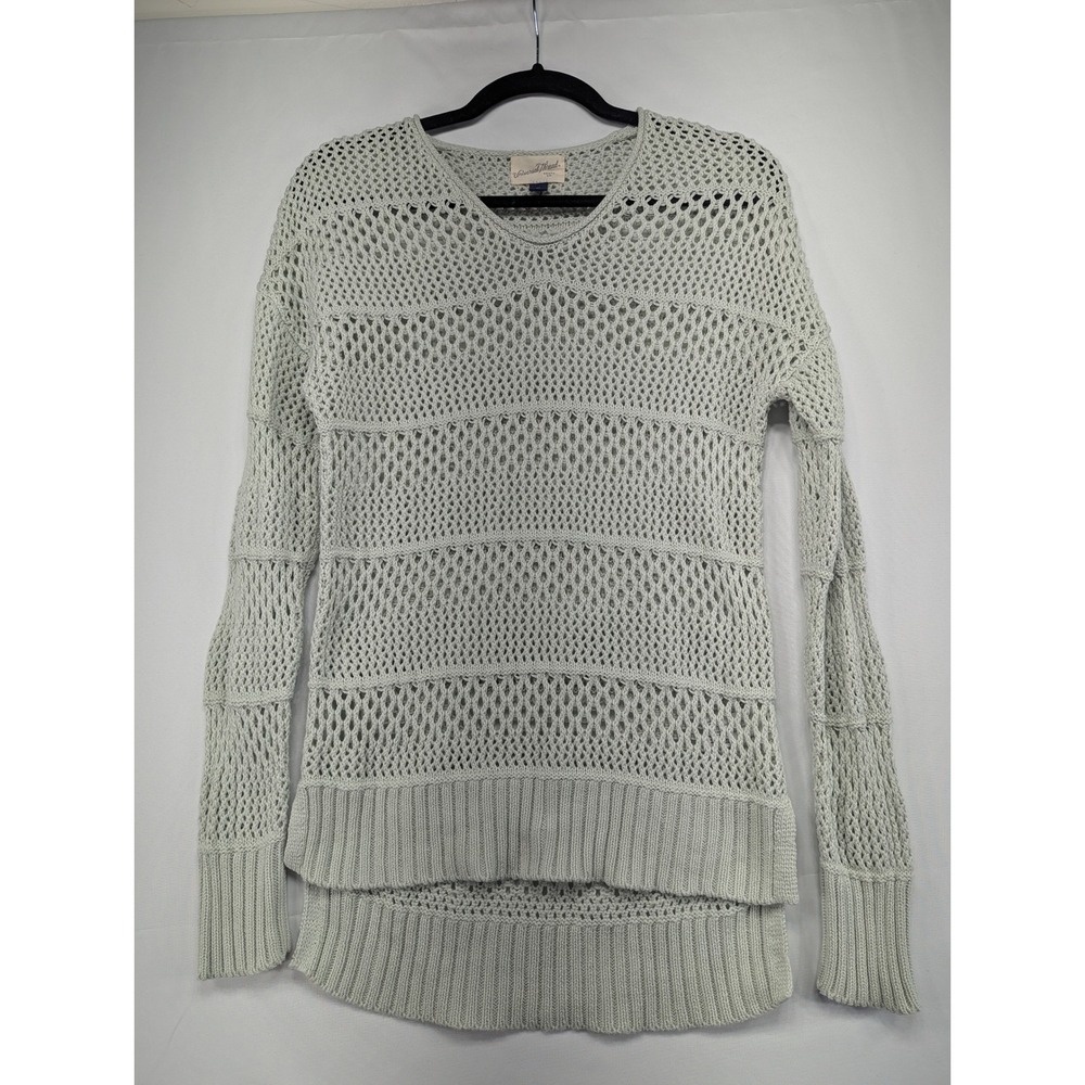 Universal Thread Goods Co Green Gray Crochet Knit V‎ Neck Long Sleeve Sweater XS